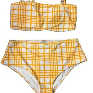 Forever 21 Women Two Piece Bikini Yellow Plaid